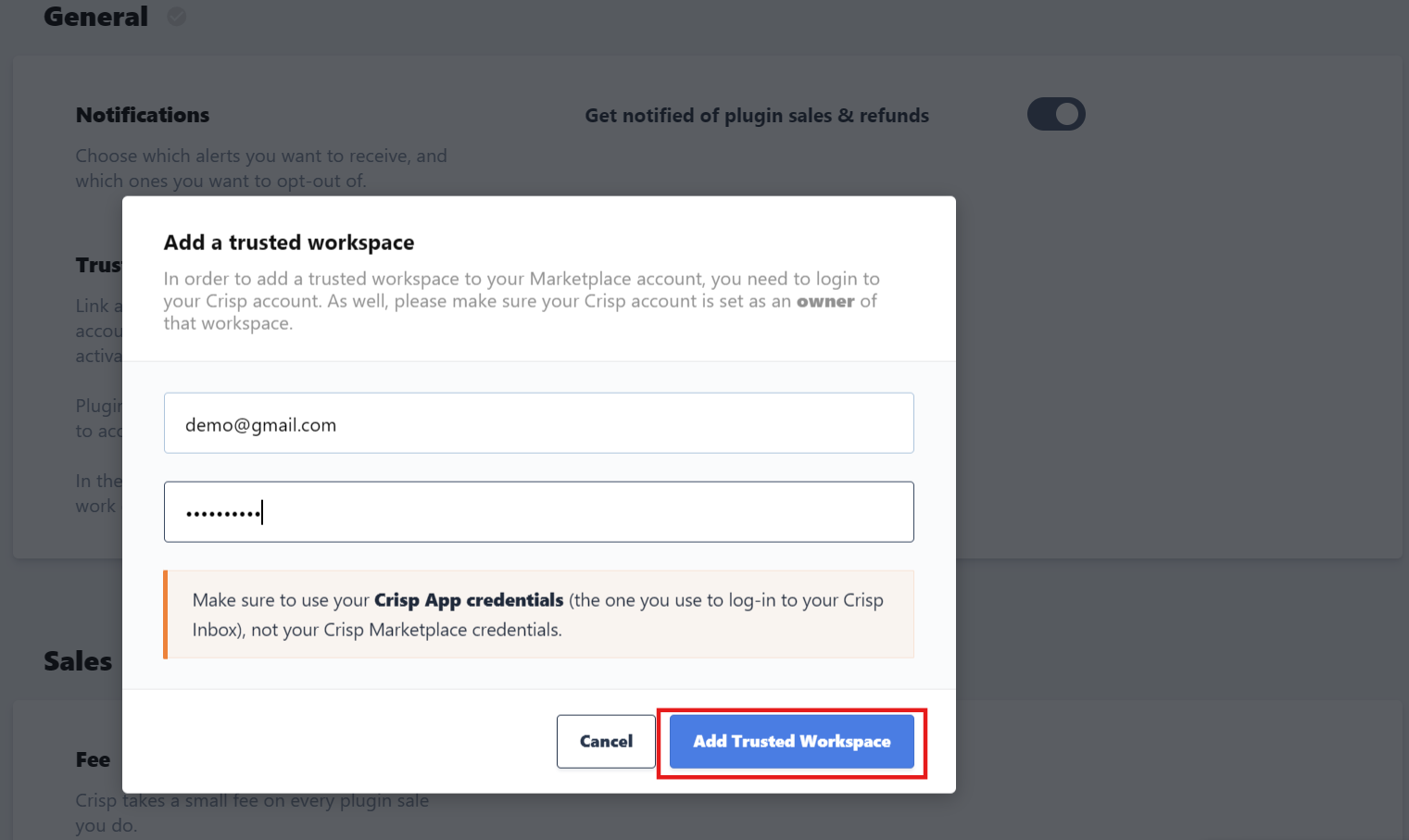 Crisp Add Trusted Workspace